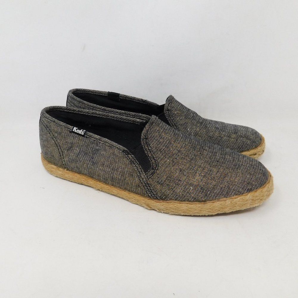 Keds Black Gold Espadrille Flats 6.5 Sparkle